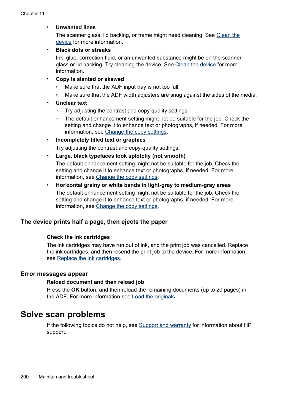 Error messages appear, Solve scan problems | HP Officejet Pro 8500 User Manual | Page 204 / 306