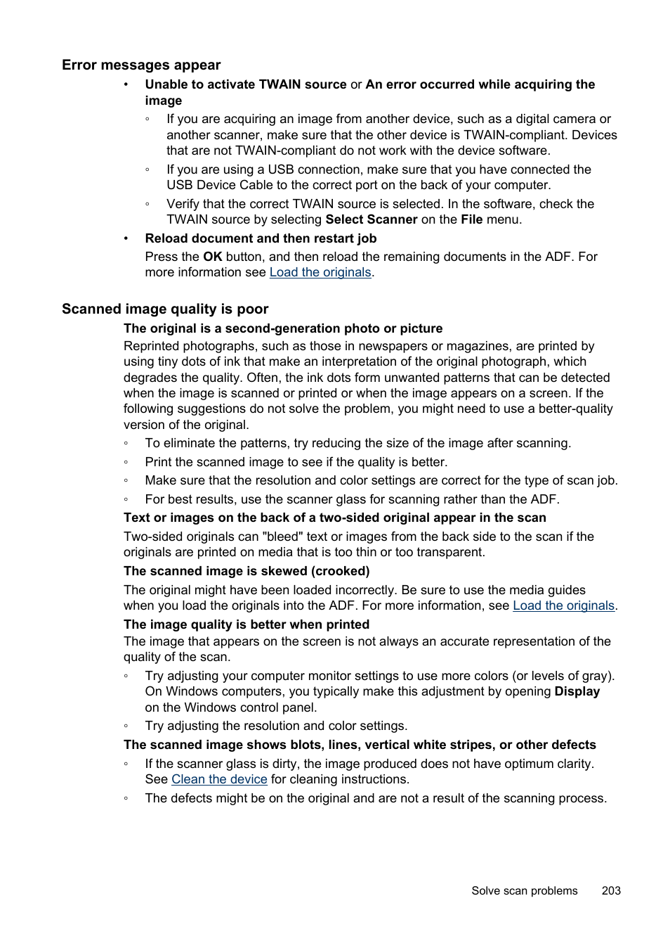 Error messages appear, Scanned image quality is poor | HP Officejet Pro 8500 User Manual | Page 207 / 306