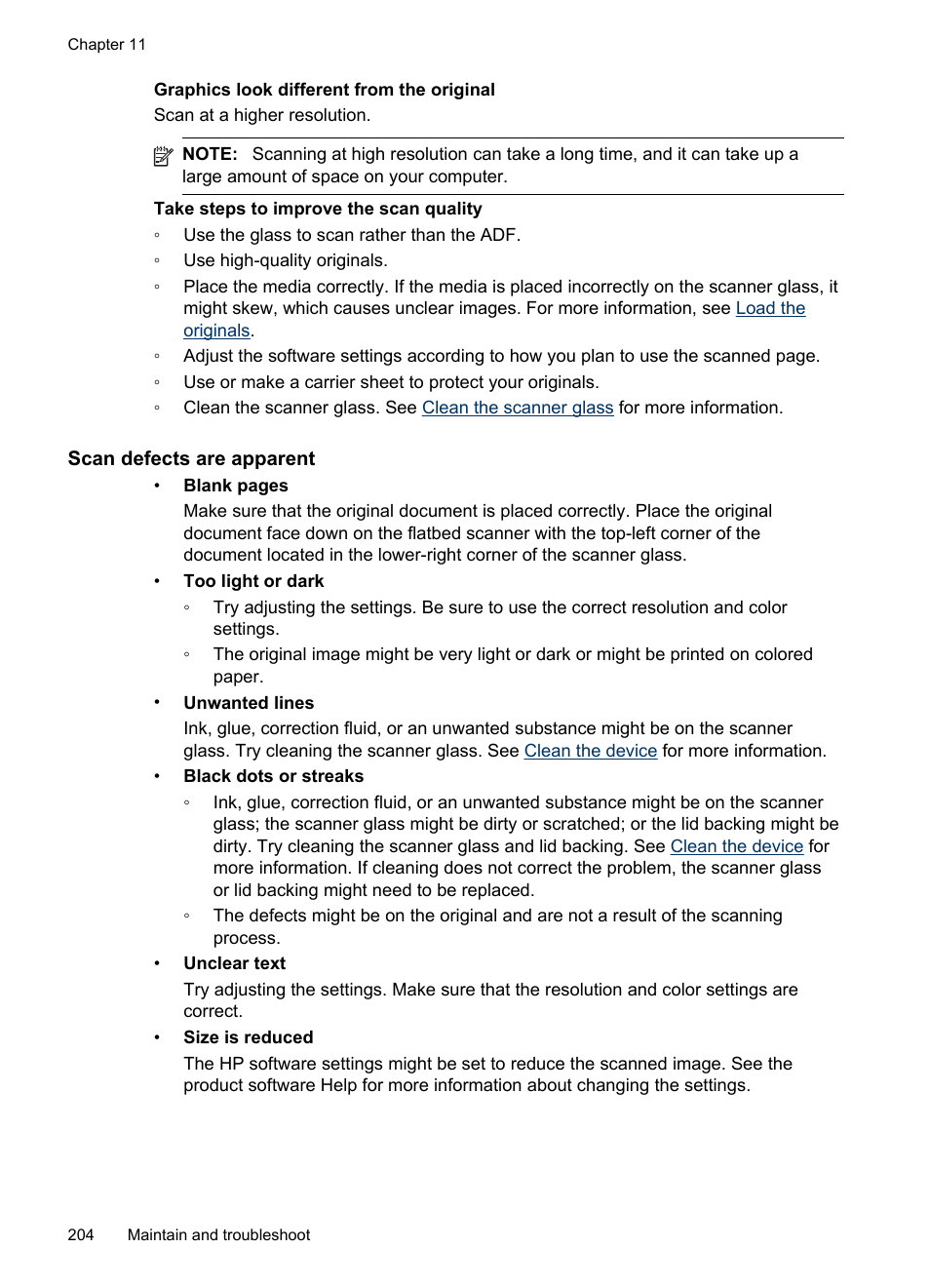 Scan defects are apparent | HP Officejet Pro 8500 User Manual | Page 208 / 306