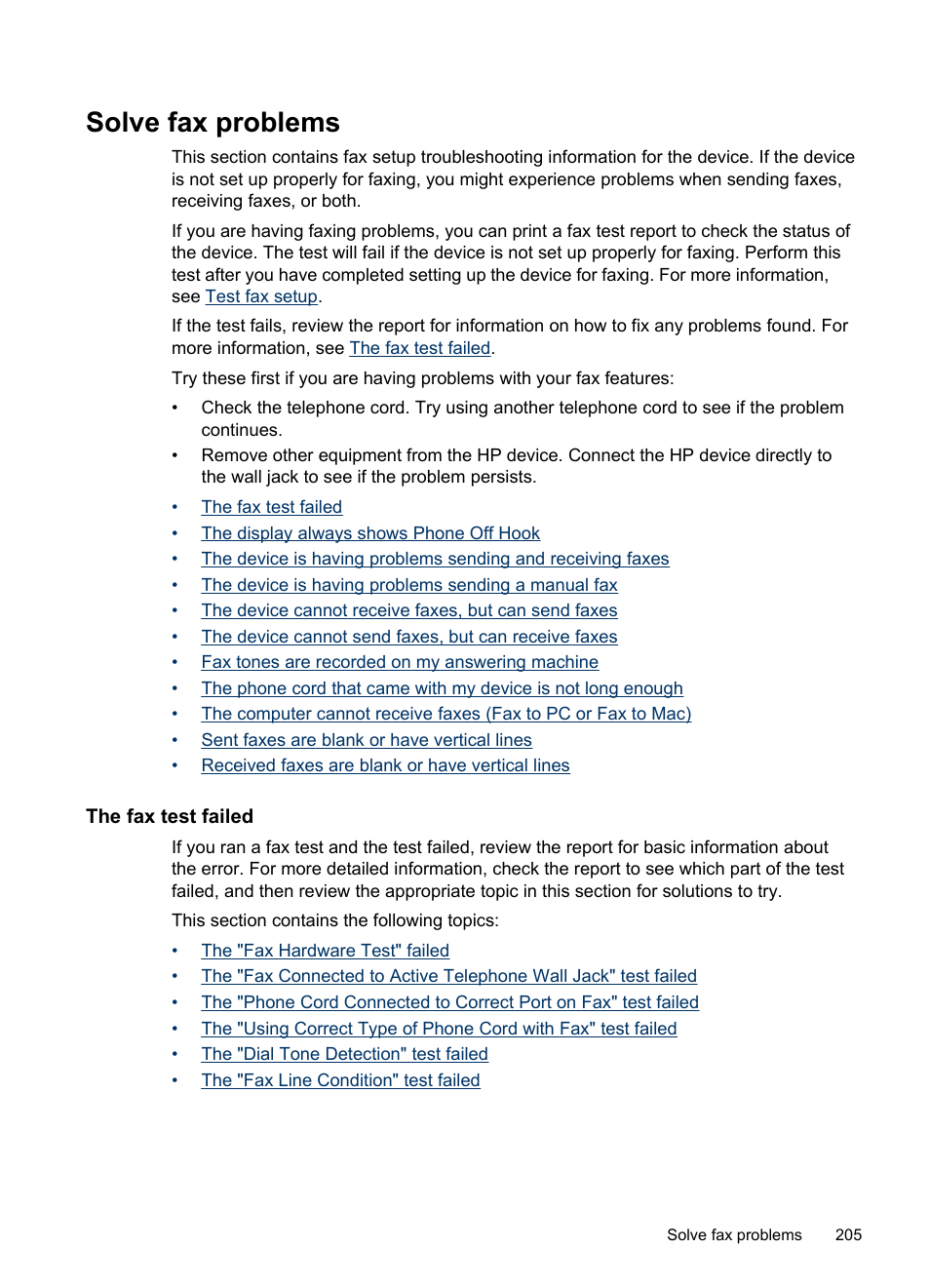 Solve fax problems, The fax test failed | HP Officejet Pro 8500 User Manual | Page 209 / 306
