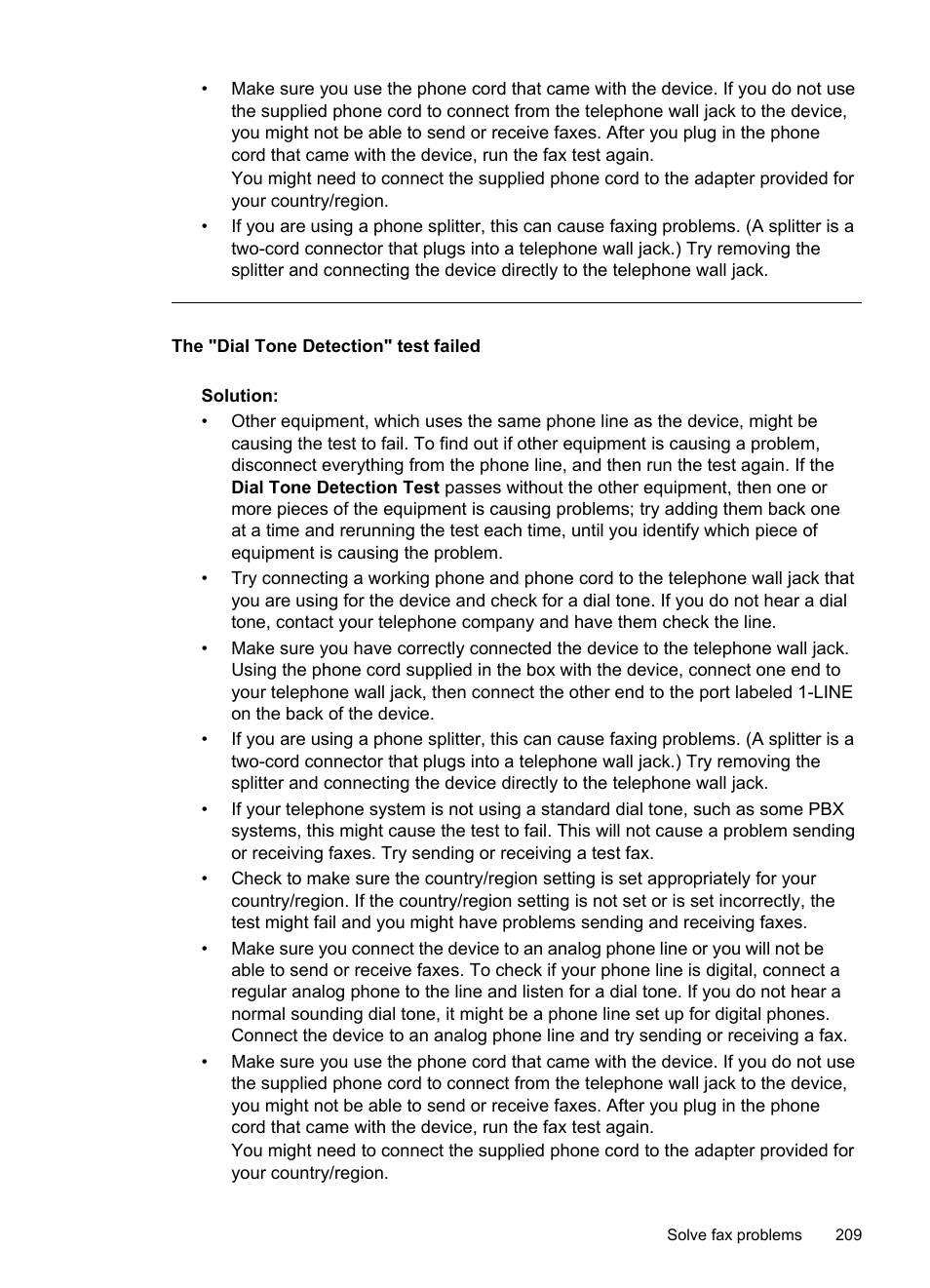 The "dial tone detection" test failed | HP Officejet Pro 8500 User Manual | Page 213 / 306