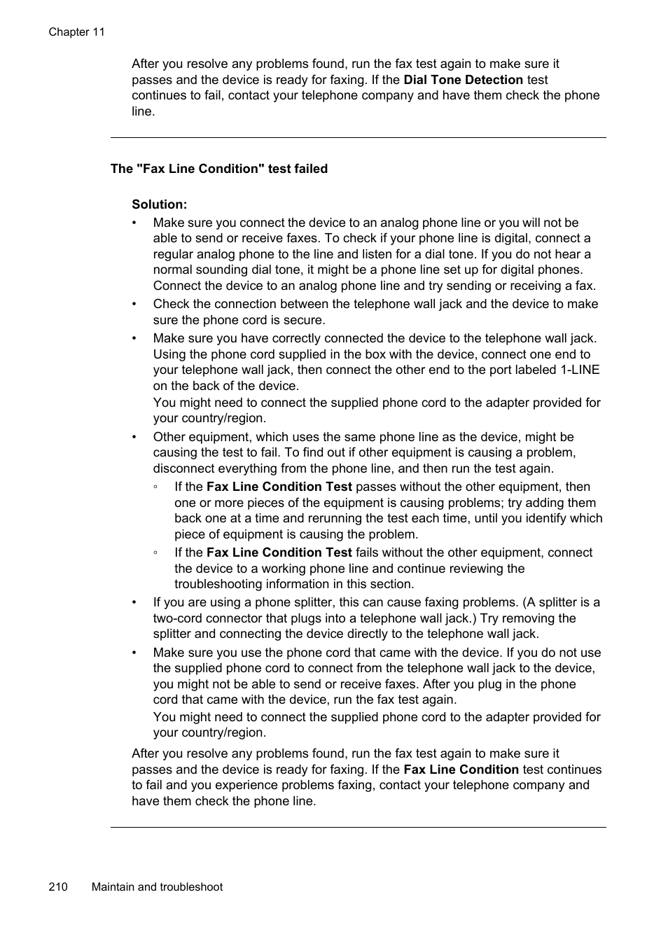 The "fax line condition" test failed | HP Officejet Pro 8500 User Manual | Page 214 / 306