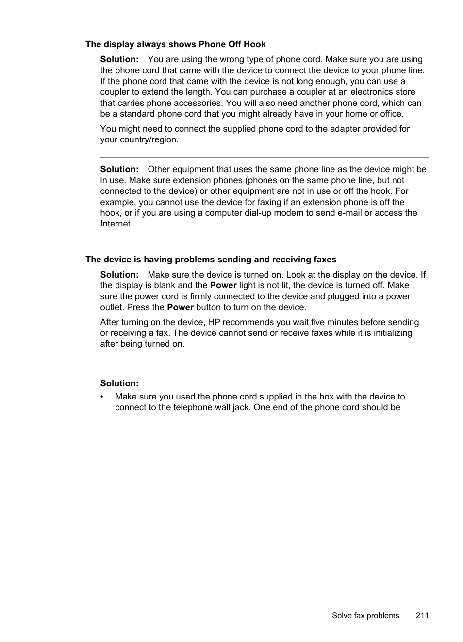 The display always shows phone off hook | HP Officejet Pro 8500 User Manual | Page 215 / 306