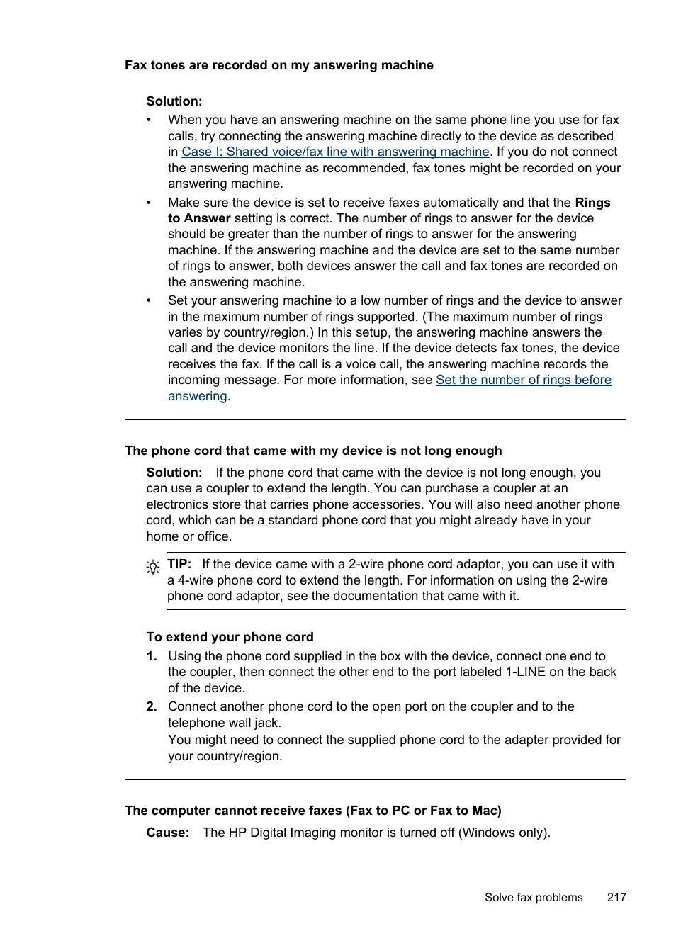 Fax tones are recorded on my answering machine | HP Officejet Pro 8500 User Manual | Page 221 / 306