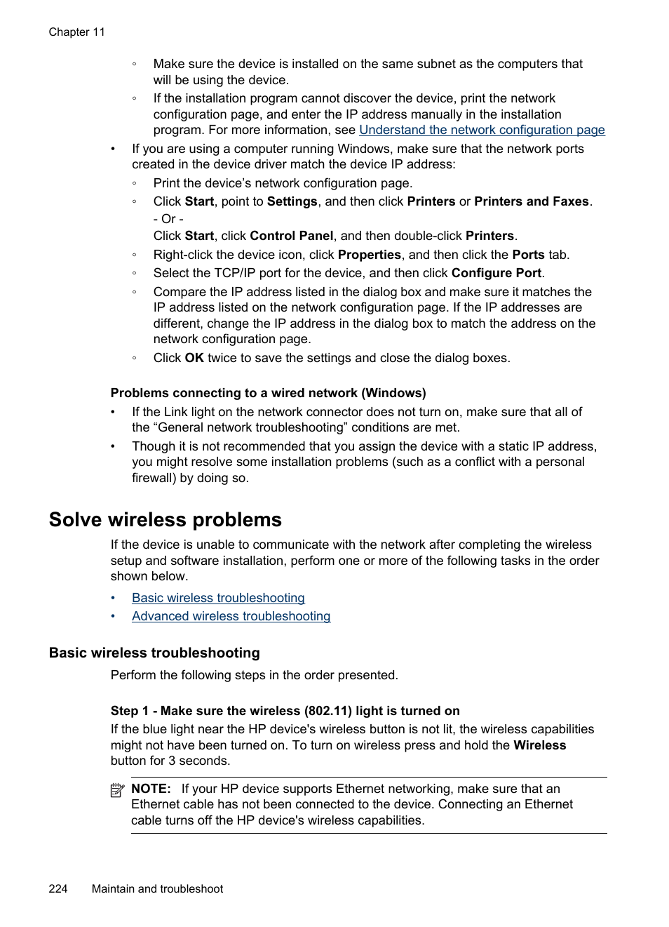Solve wireless problems, Basic wireless troubleshooting | HP Officejet Pro 8500 User Manual | Page 228 / 306