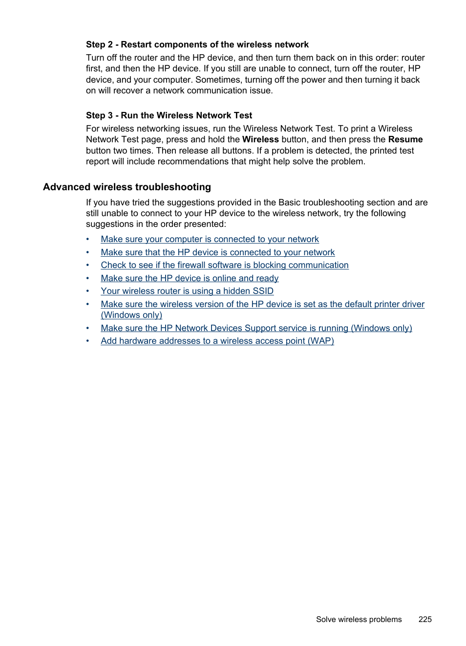 Advanced wireless troubleshooting | HP Officejet Pro 8500 User Manual | Page 229 / 306