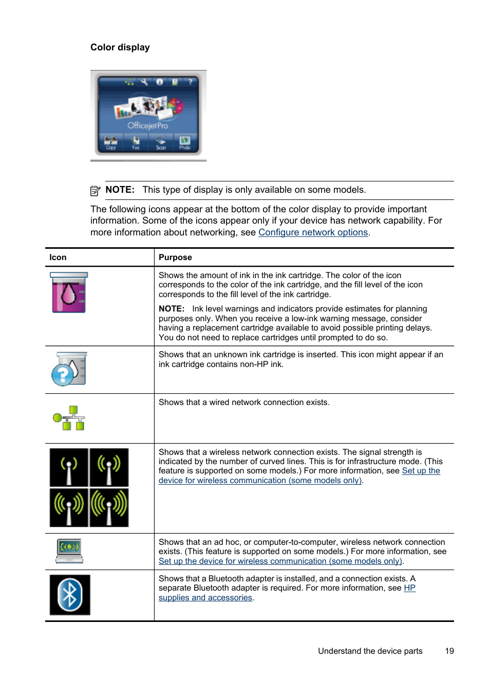 Color display | HP Officejet Pro 8500 User Manual | Page 23 / 306