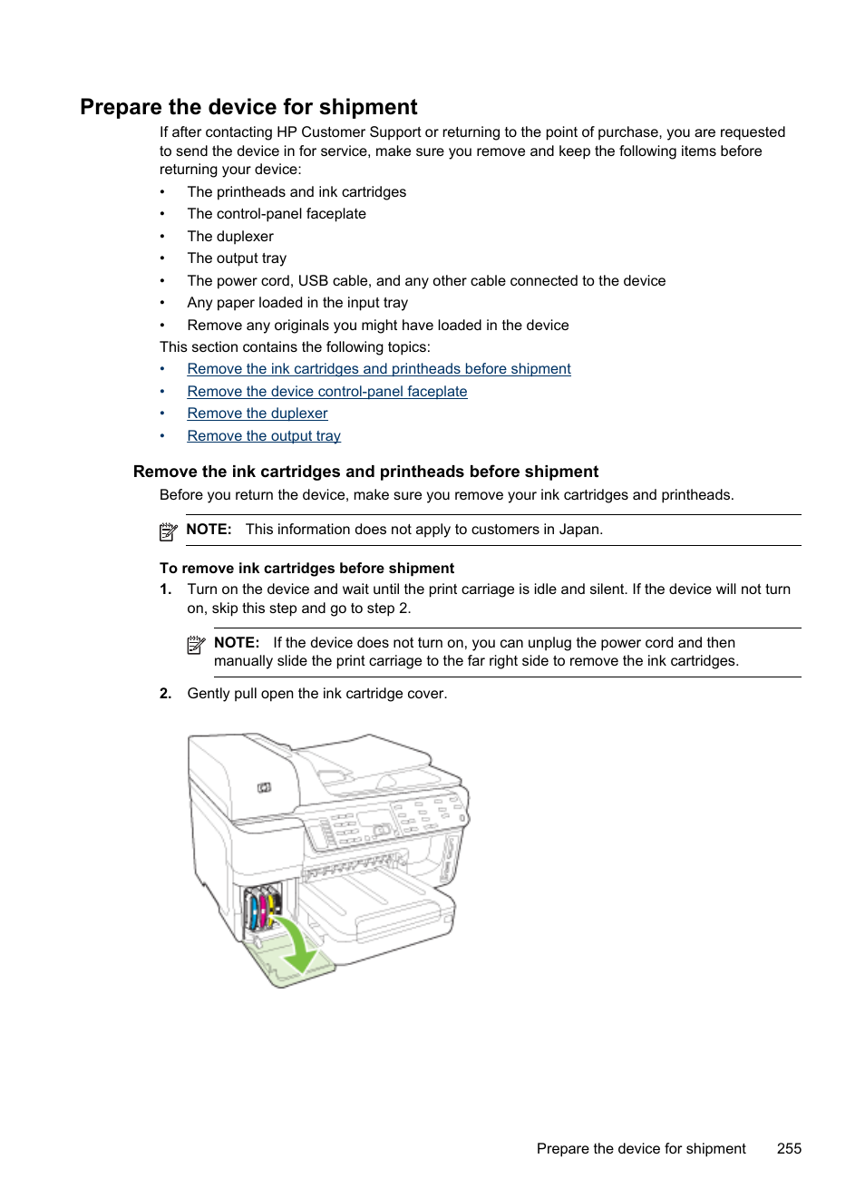 Prepare the device for shipment | HP Officejet Pro 8500 User Manual | Page 259 / 306