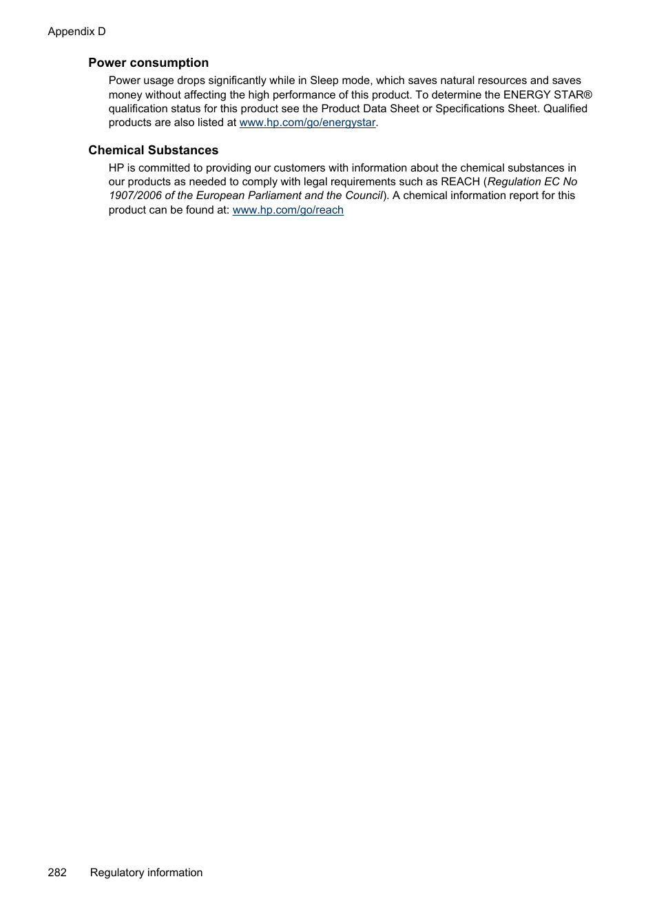 Power consumption, Chemical substances | HP Officejet Pro 8500 User Manual | Page 286 / 306