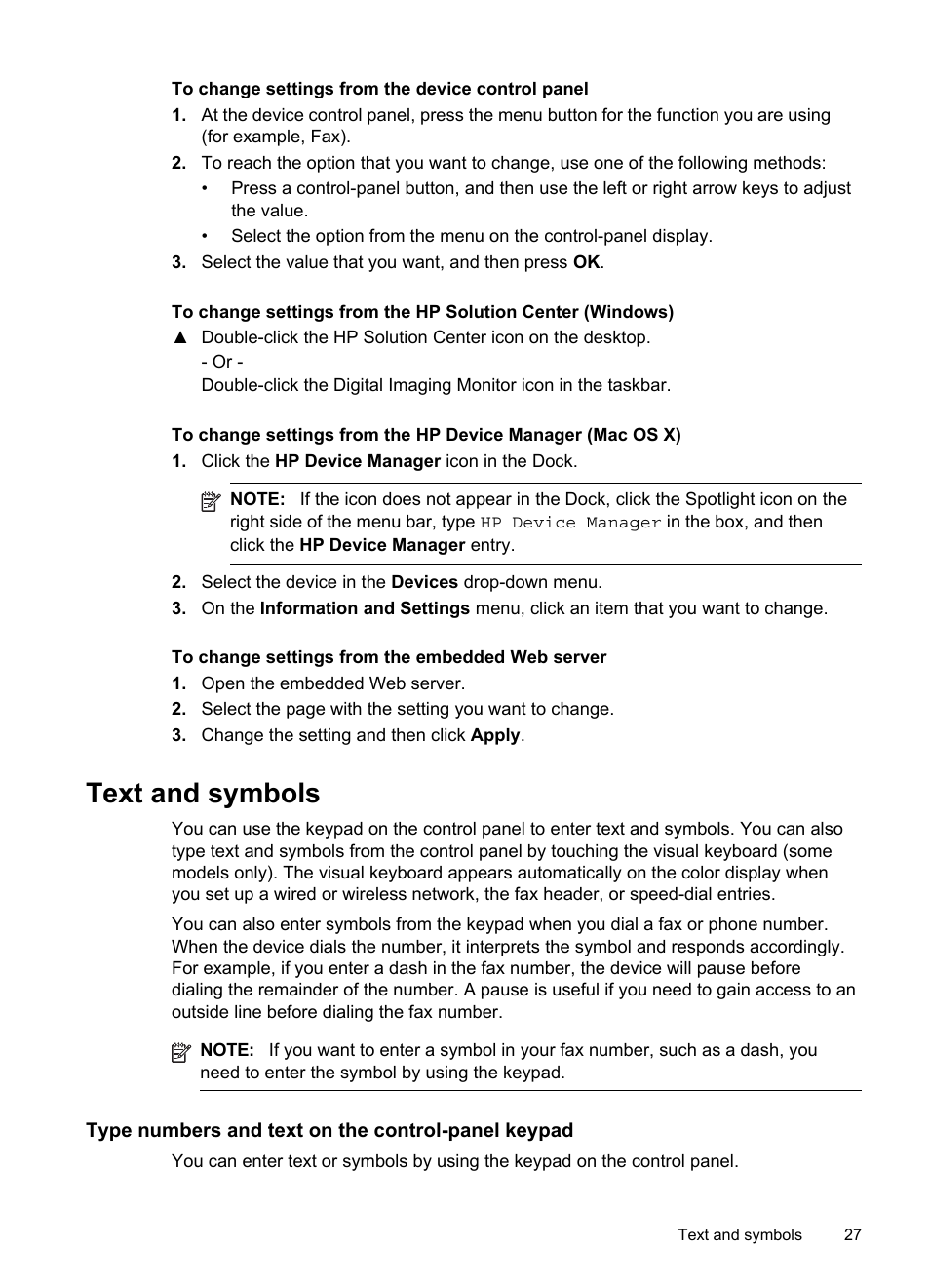 Text and symbols, Type numbers and text on the control-panel keypad | HP Officejet Pro 8500 User Manual | Page 31 / 306