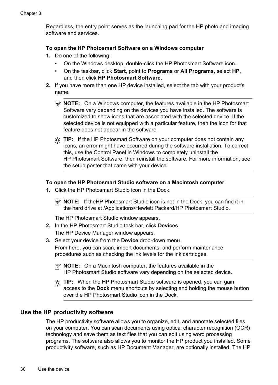 Use the hp productivity software | HP Officejet Pro 8500 User Manual | Page 34 / 306