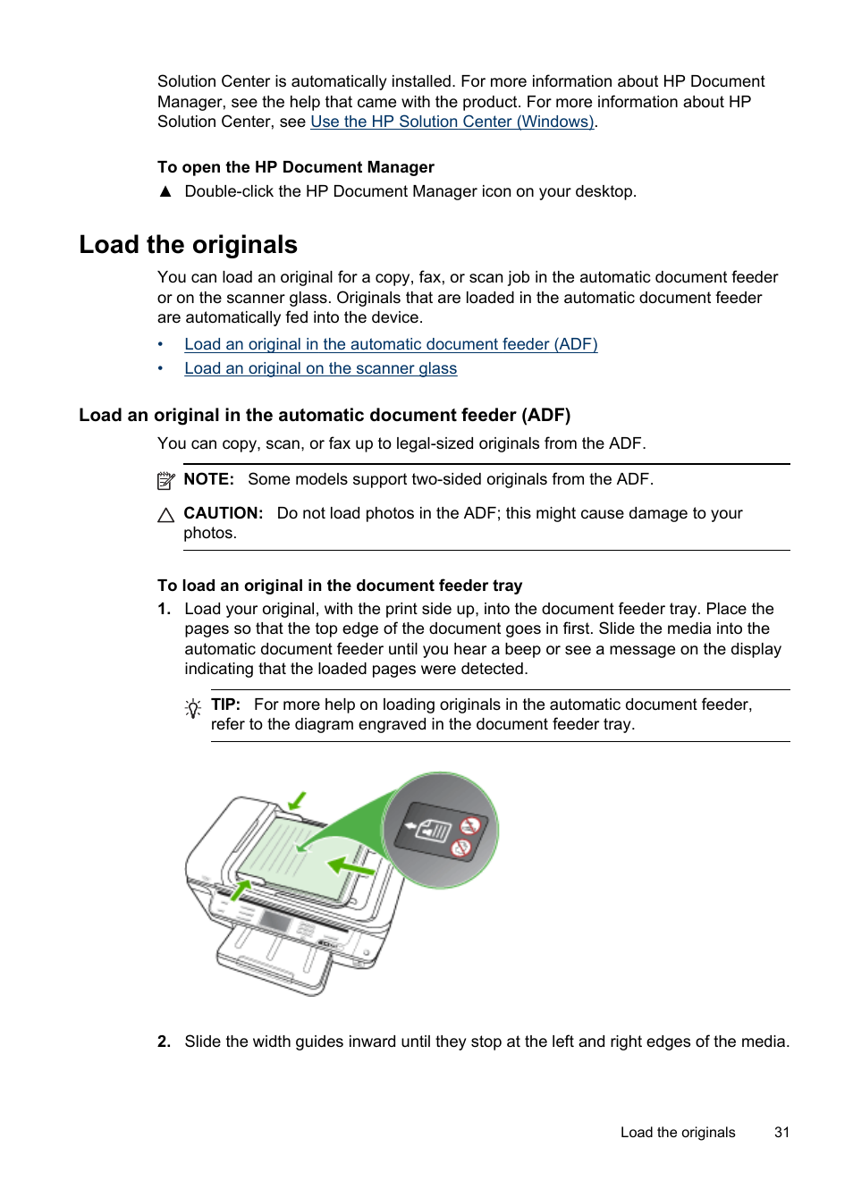 Load the originals | HP Officejet Pro 8500 User Manual | Page 35 / 306