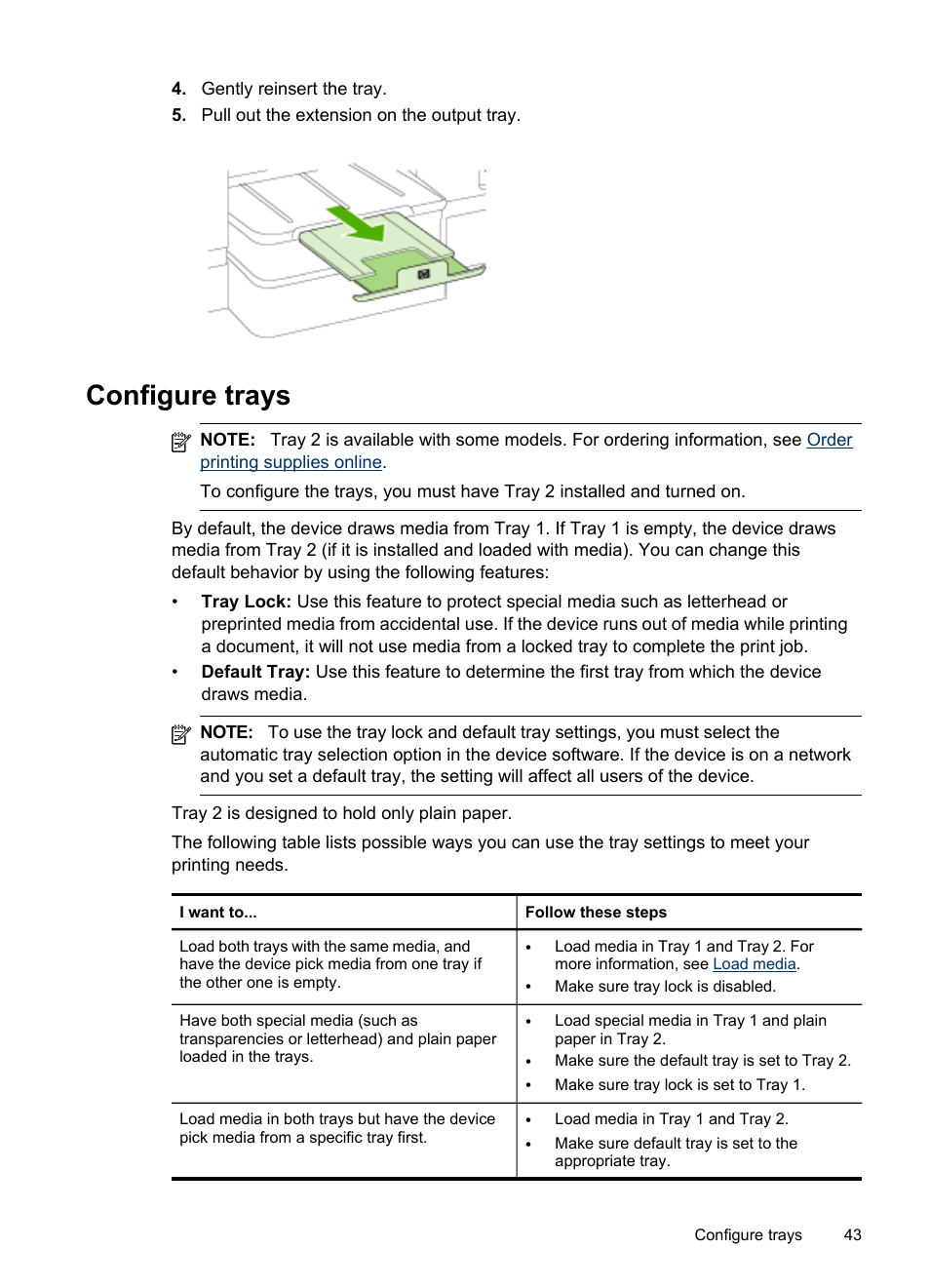 Configure trays | HP Officejet Pro 8500 User Manual | Page 47 / 306