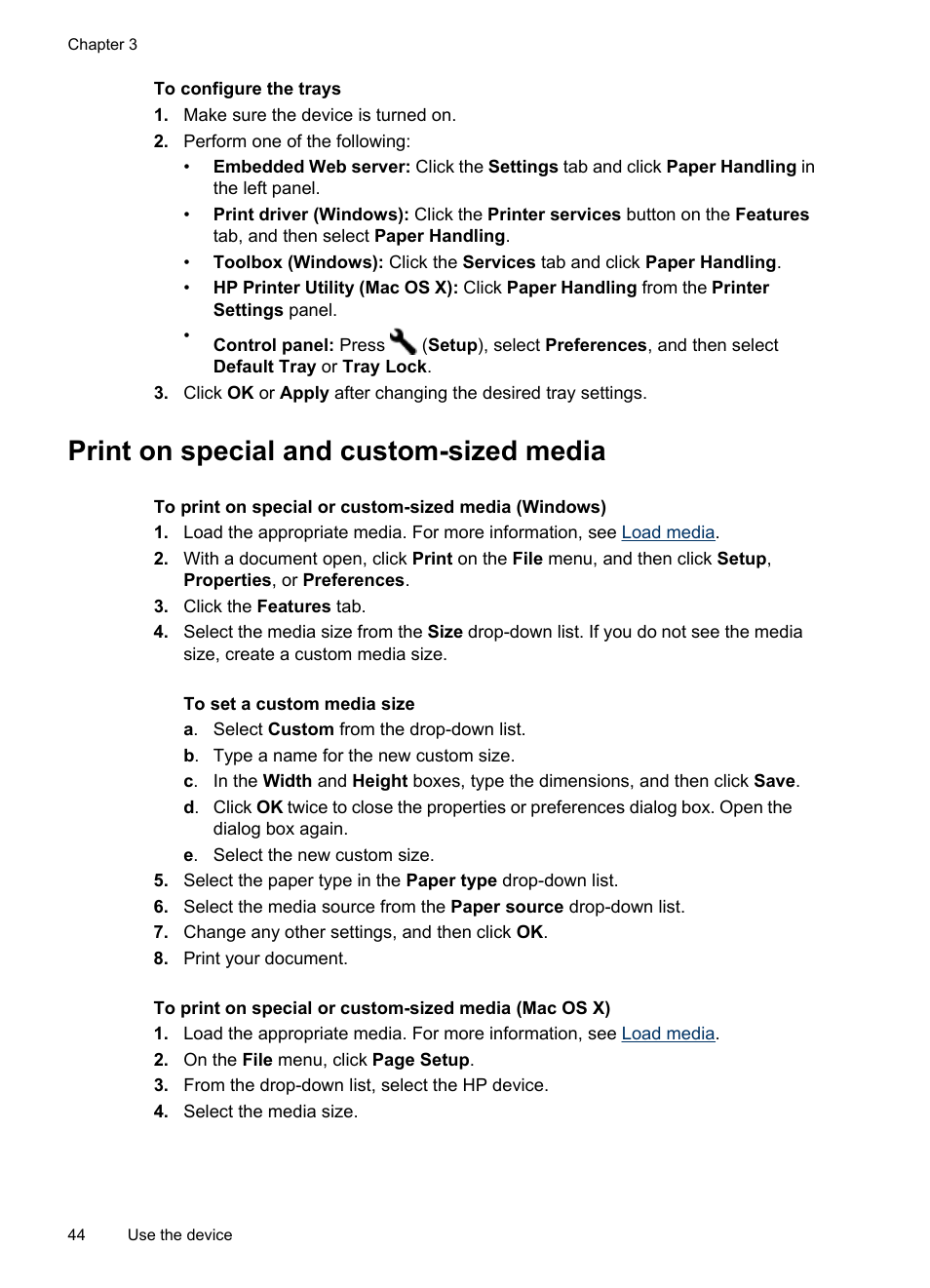 Print on special and custom-sized media | HP Officejet Pro 8500 User Manual | Page 48 / 306