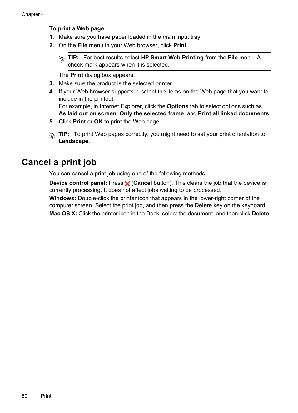 Cancel a print job | HP Officejet Pro 8500 User Manual | Page 54 / 306