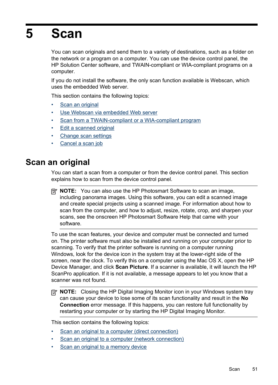 Scan, Scan an original, 5 scan | 5scan | HP Officejet Pro 8500 User Manual | Page 55 / 306