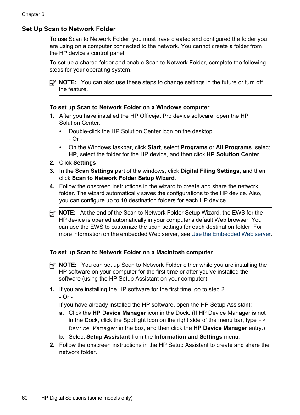 Set up scan to network folder | HP Officejet Pro 8500 User Manual | Page 64 / 306