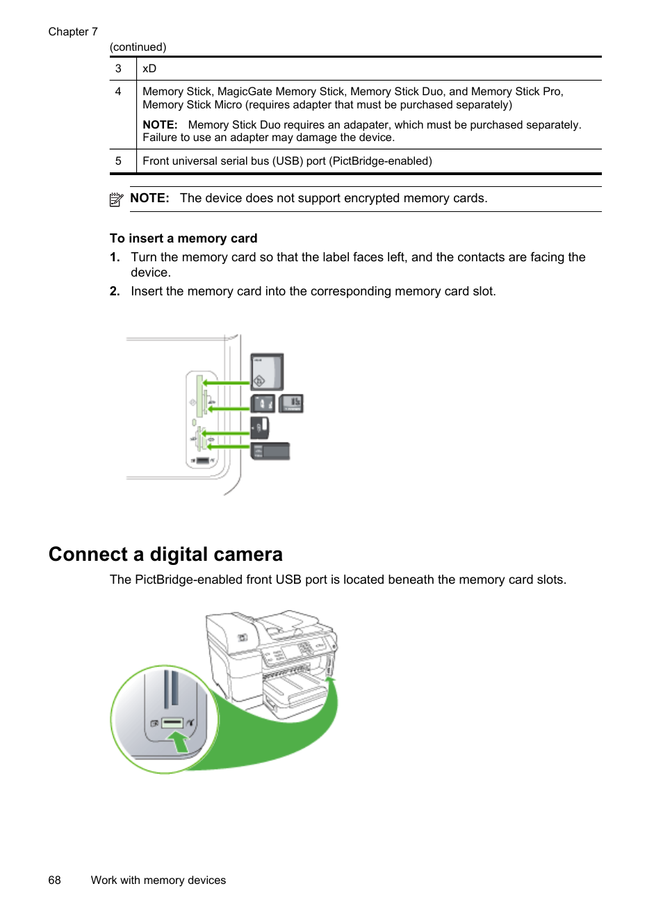 Connect a digital camera | HP Officejet Pro 8500 User Manual | Page 72 / 306