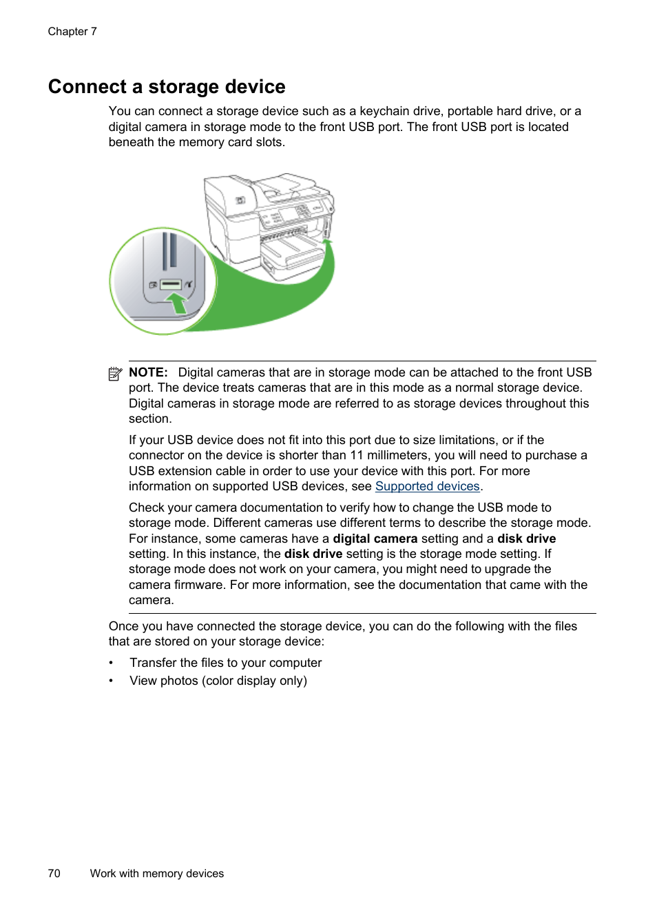 Connect a storage device | HP Officejet Pro 8500 User Manual | Page 74 / 306
