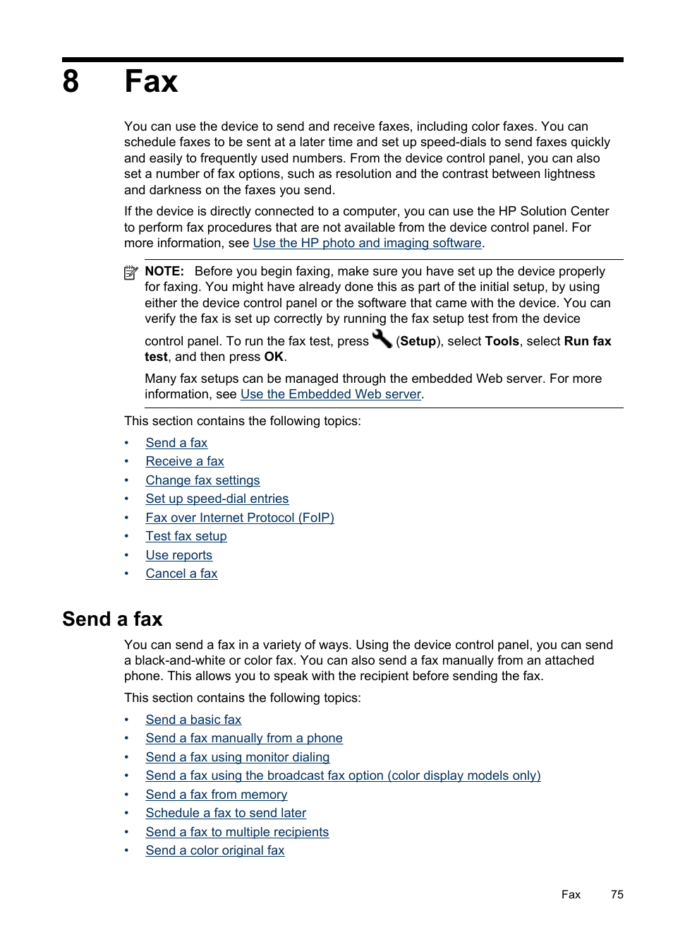 Send a fax, 8 fax, Send a fax in error correction mode | 8fax | HP Officejet Pro 8500 User Manual | Page 79 / 306