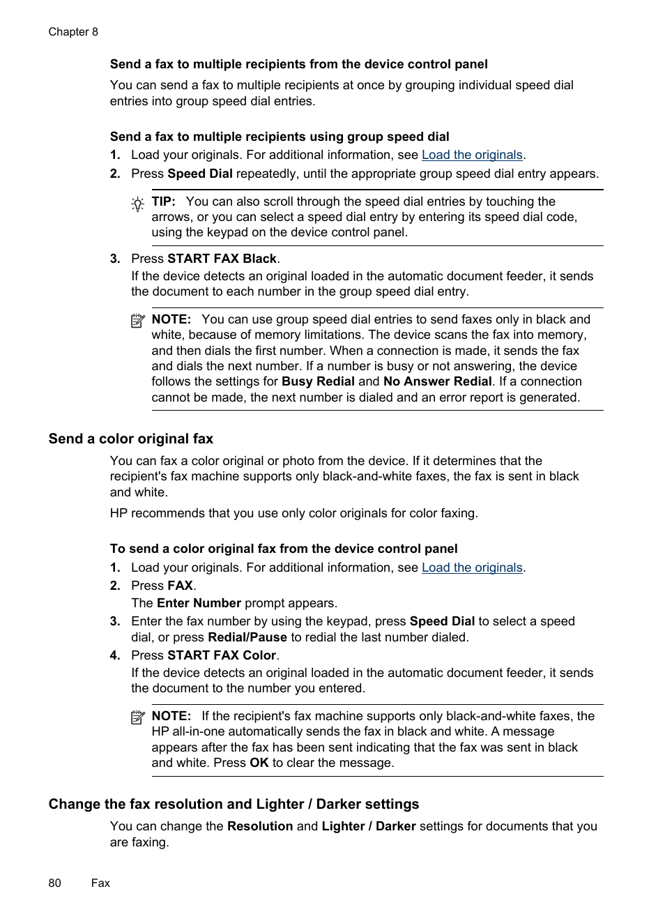 Send a color original fax | HP Officejet Pro 8500 User Manual | Page 84 / 306