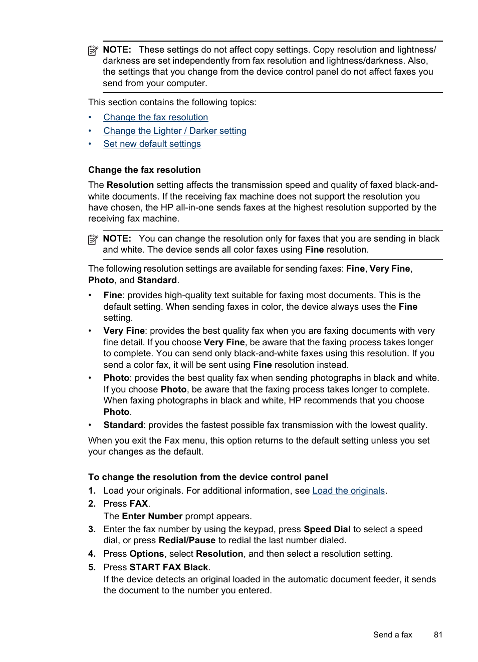 Change the fax resolution | HP Officejet Pro 8500 User Manual | Page 85 / 306