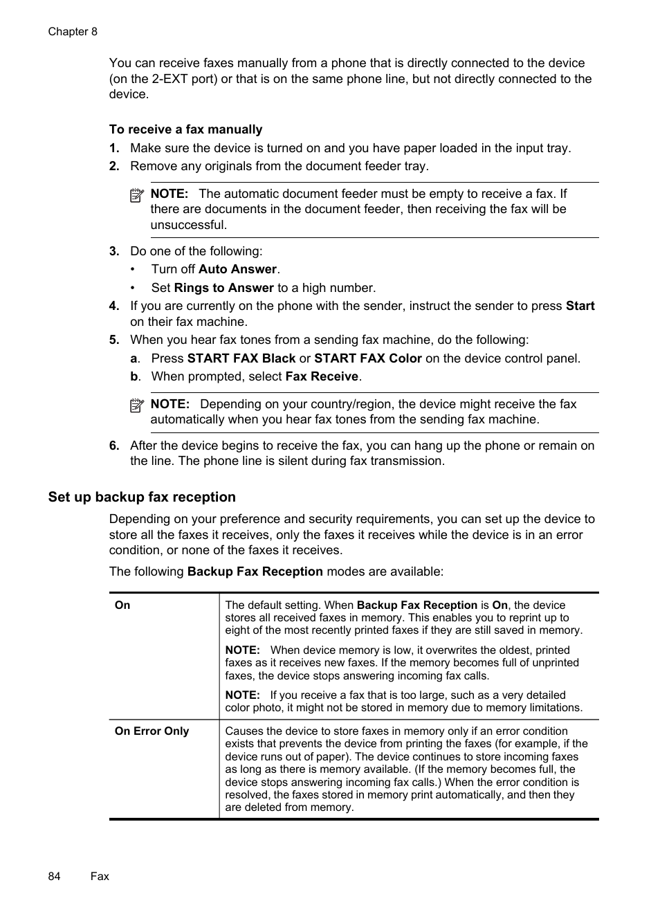 Set up backup fax reception | HP Officejet Pro 8500 User Manual | Page 88 / 306