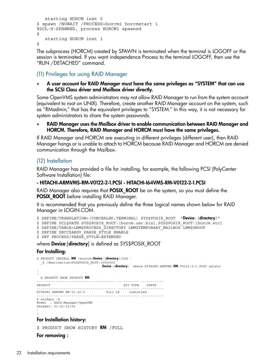 11) privileges for using raid manager, 12) installation | HP XP P9500 Storage User Manual | Page 22 / 94