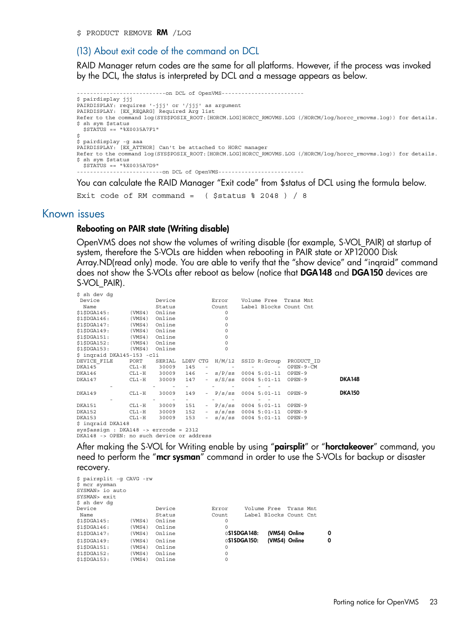 Known issues, 13) about exit code of the command on dcl | HP XP P9500 Storage User Manual | Page 23 / 94