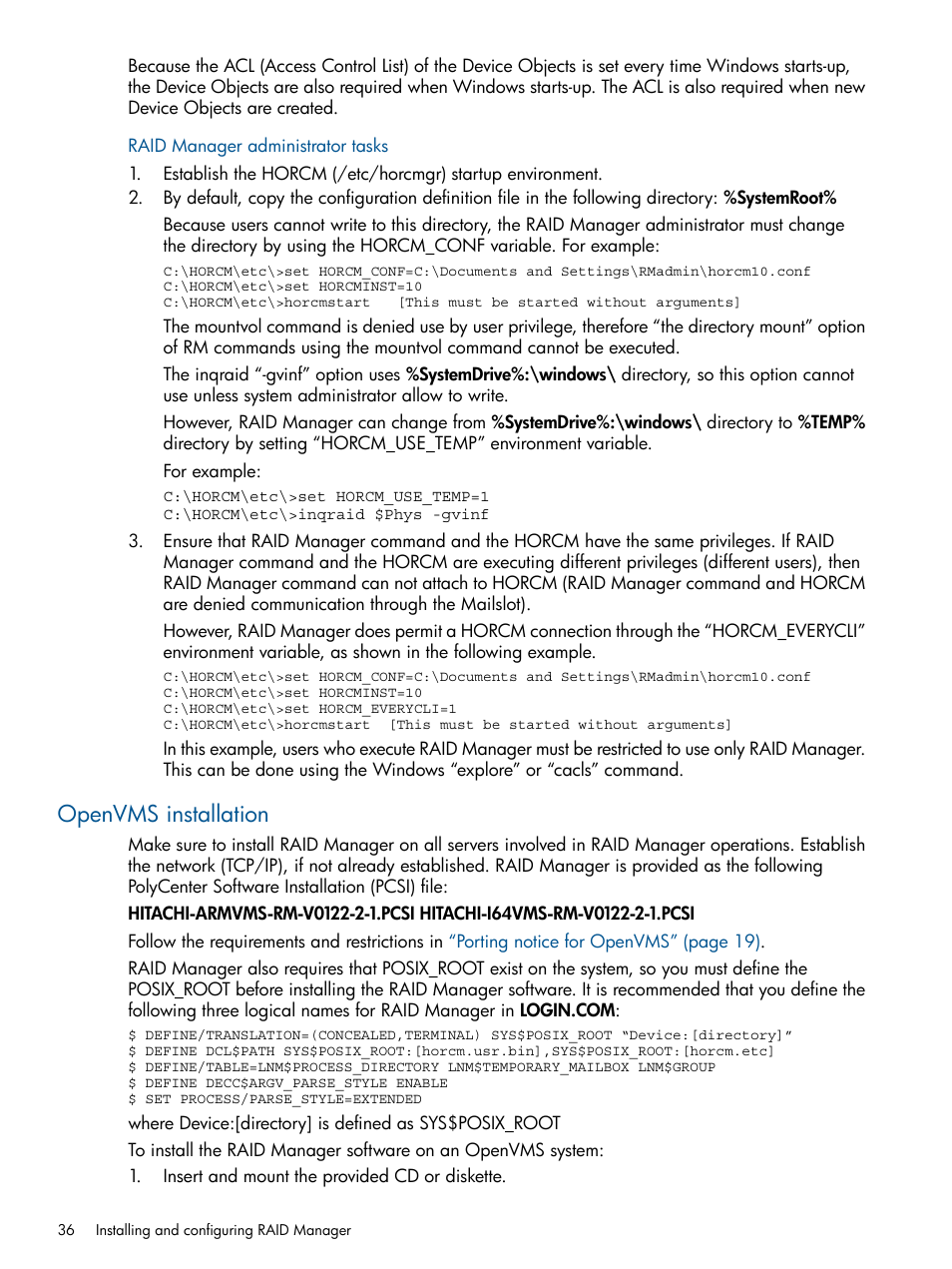 Openvms installation | HP XP P9500 Storage User Manual | Page 36 / 94