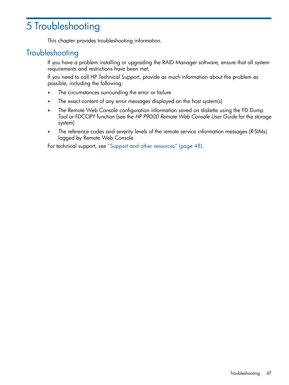 5 troubleshooting, Troubleshooting | HP XP P9500 Storage User Manual | Page 47 / 94