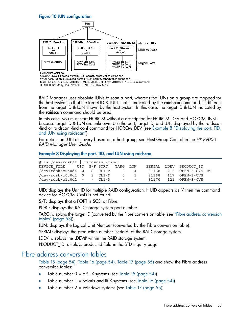 Fibre address conversion tables | HP XP P9500 Storage User Manual | Page 53 / 94