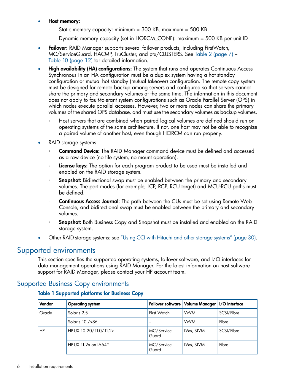 Supported environments, Supported business copy environments | HP XP P9500 Storage User Manual | Page 6 / 94