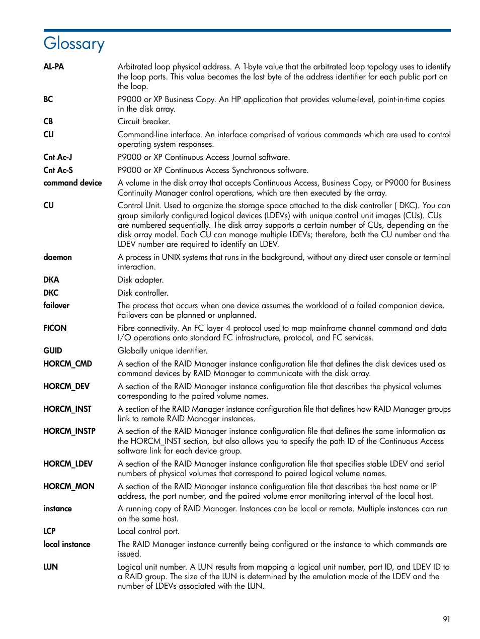 Glossary | HP XP P9500 Storage User Manual | Page 91 / 94