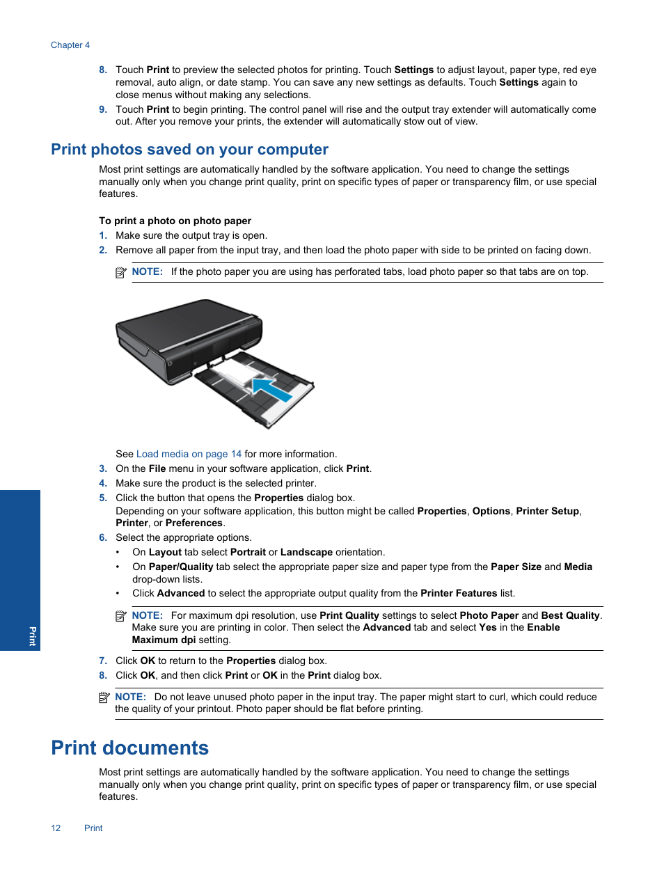 Print photos saved on your computer, Print documents | HP ENVY 111 e-All-in-One Printer - D411d User Manual | Page 14 / 58