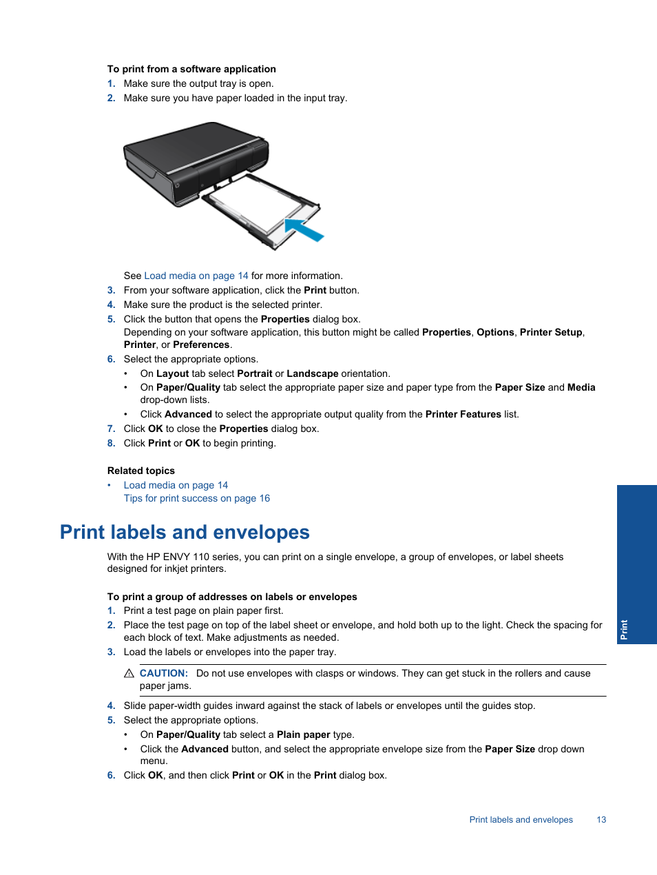 Print labels and envelopes | HP ENVY 111 e-All-in-One Printer - D411d User Manual | Page 15 / 58