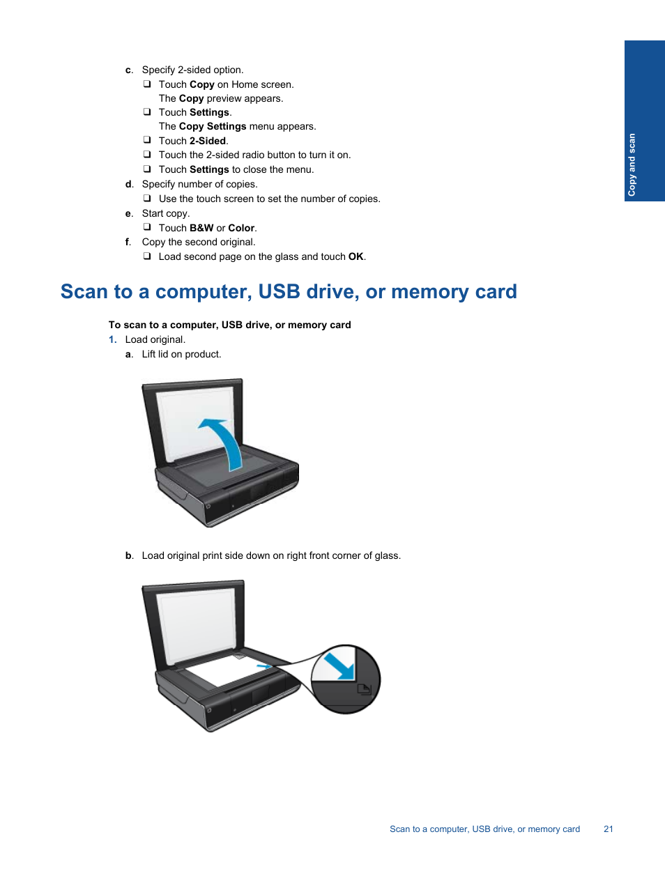 Scan to a computer, usb drive, or memory card | HP ENVY 111 e-All-in-One Printer - D411d User Manual | Page 23 / 58