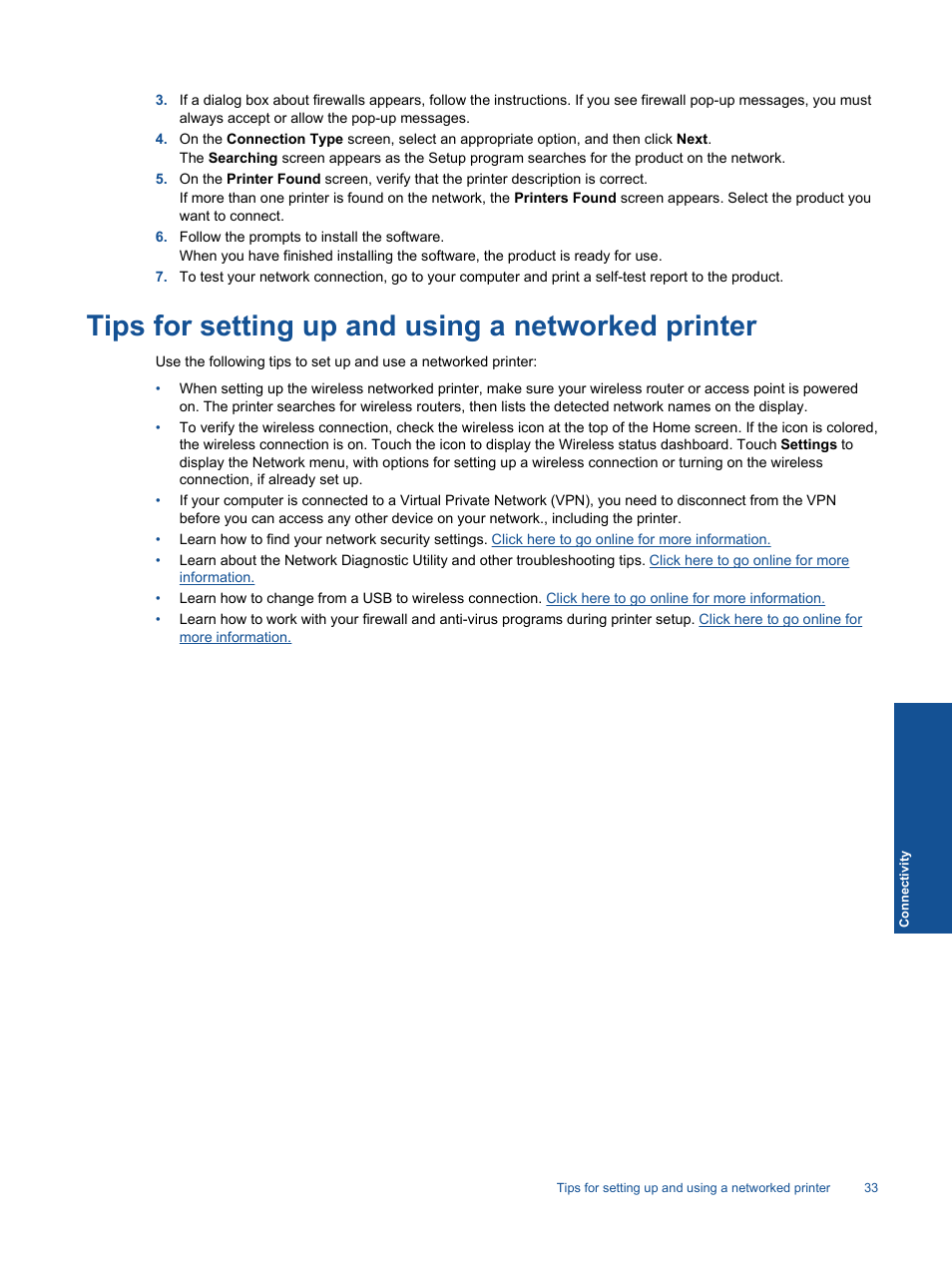Tips for setting up and using a networked printer | HP ENVY 111 e-All-in-One Printer - D411d User Manual | Page 35 / 58