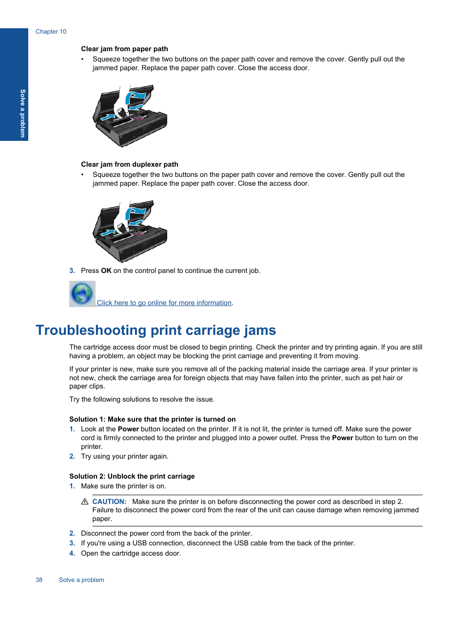 Troubleshooting print carriage jams | HP ENVY 111 e-All-in-One Printer - D411d User Manual | Page 40 / 58