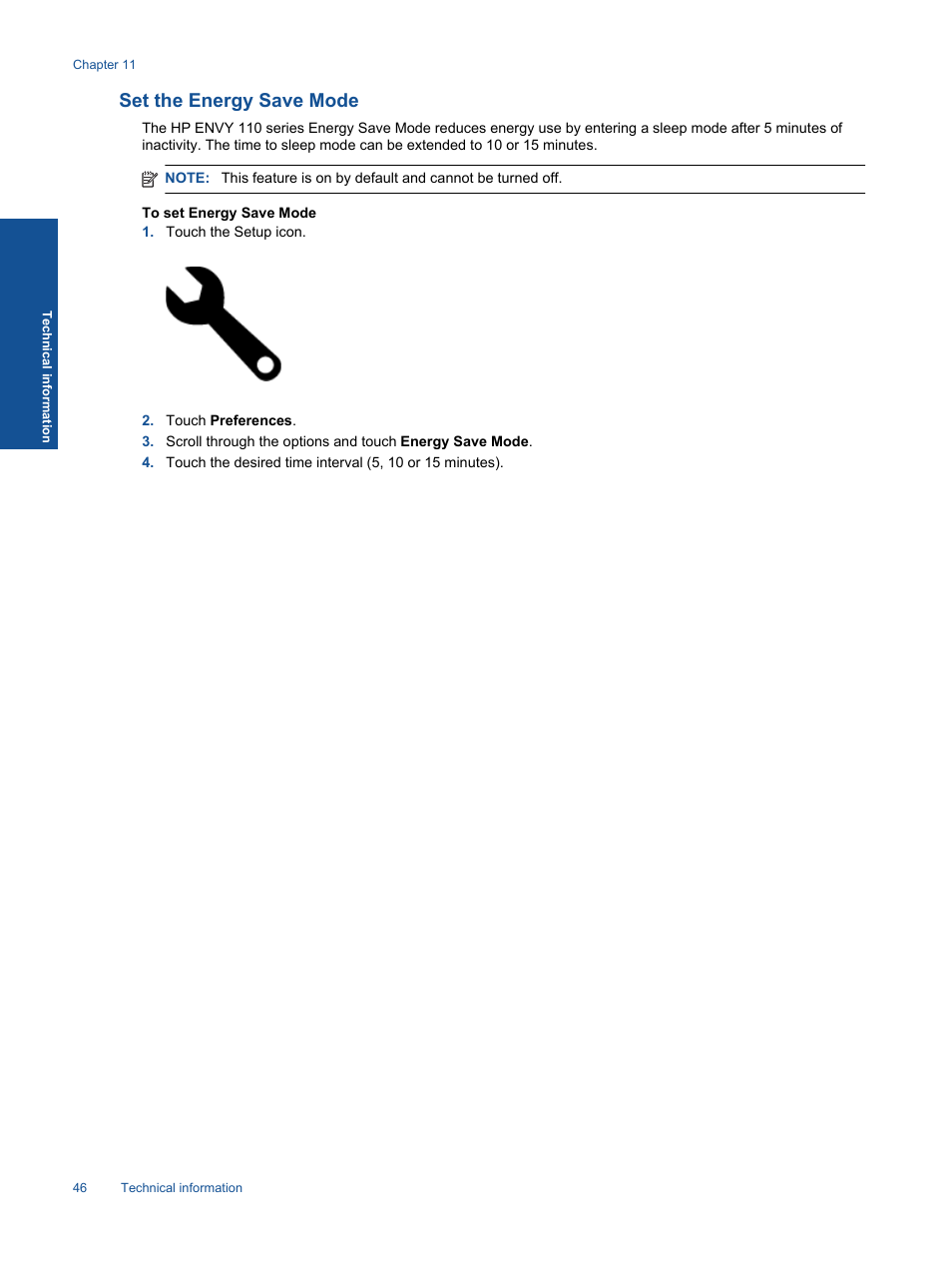 Set the energy save mode | HP ENVY 111 e-All-in-One Printer - D411d User Manual | Page 48 / 58