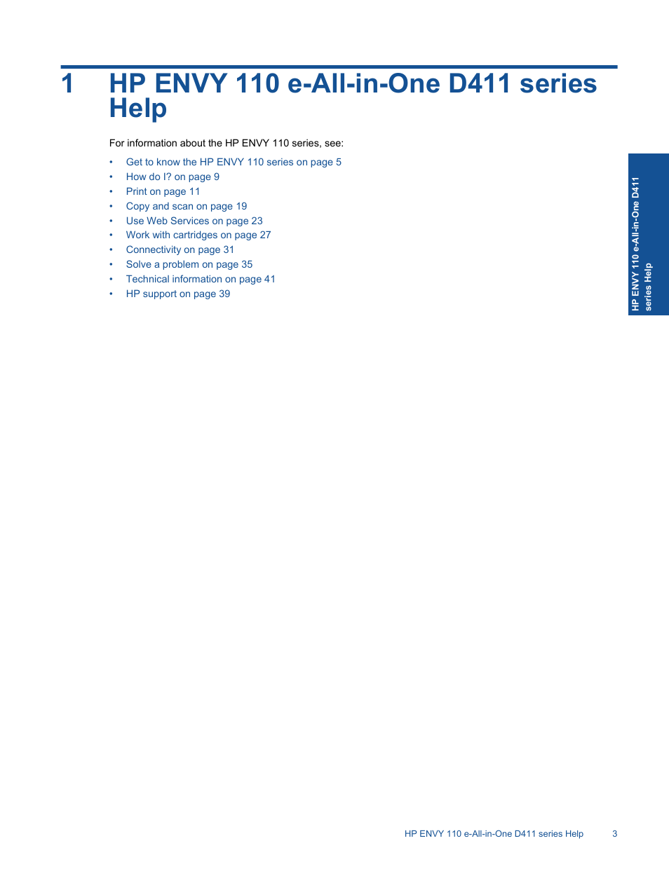 Hp envy 110 e-all-in-one d411 series help, 1 hp envy 110 e-all-in-one d411 series help | HP ENVY 111 e-All-in-One Printer - D411d User Manual | Page 5 / 58