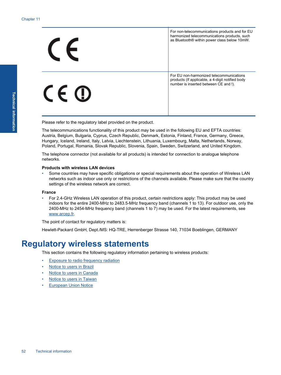 Regulatory wireless statements | HP ENVY 111 e-All-in-One Printer - D411d User Manual | Page 54 / 58