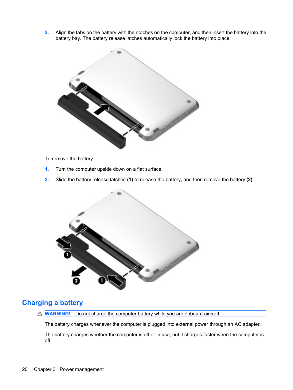 Charging a battery | HP Mini 210-1020EH PC User Manual | Page 28 / 94