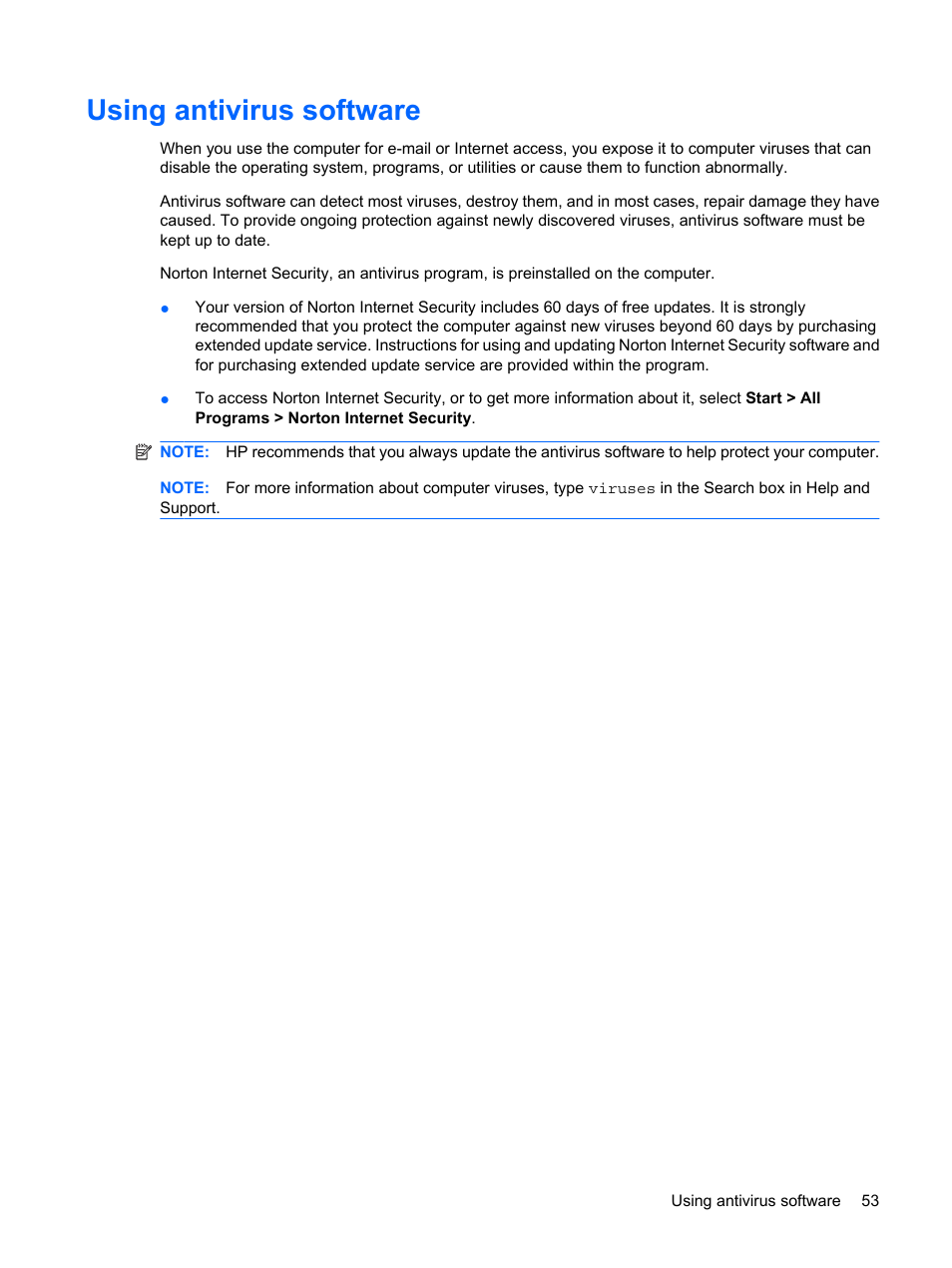 Using antivirus software | HP Mini 210-1020EH PC User Manual | Page 61 / 94