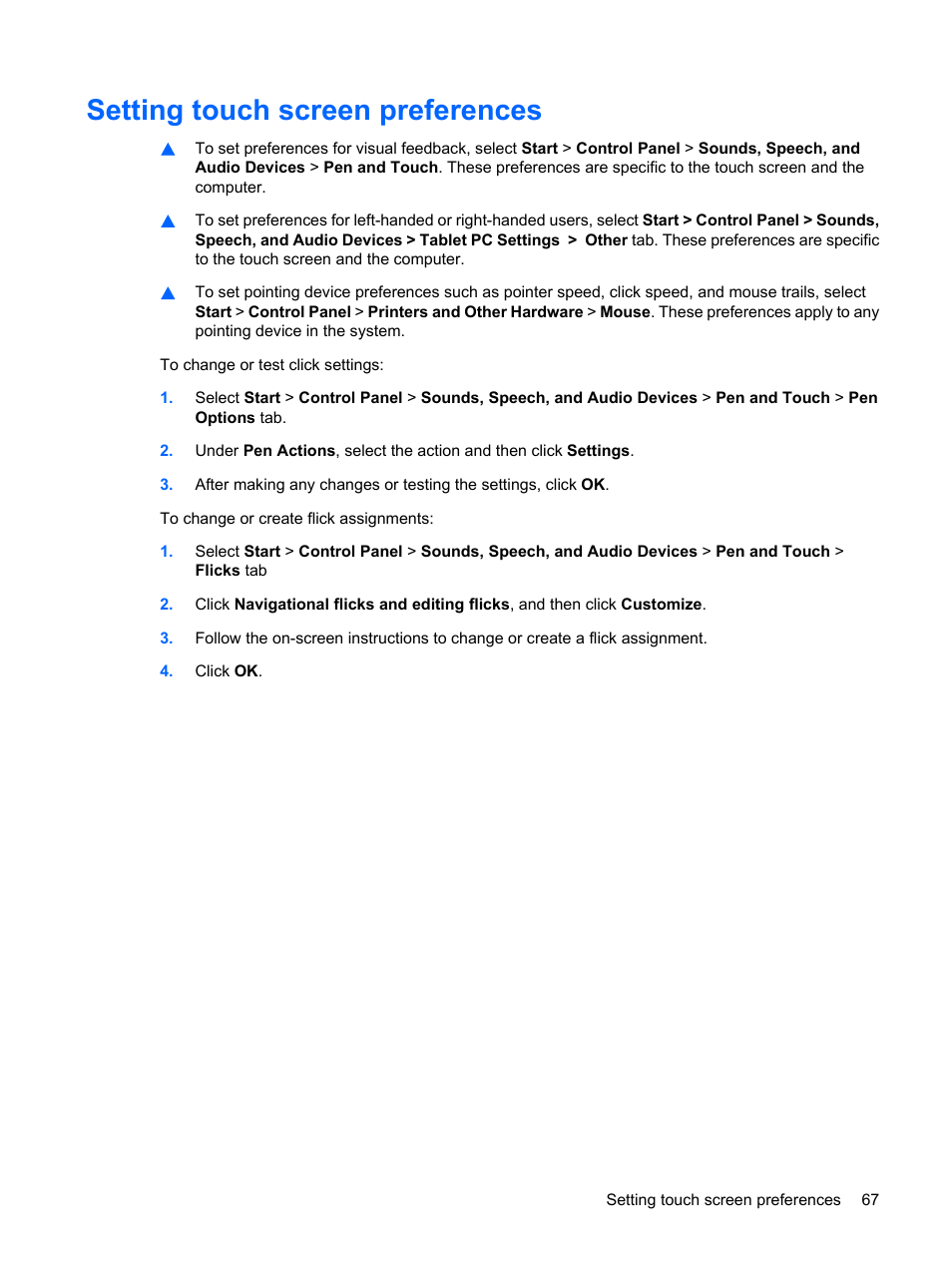 Setting touch screen preferences | HP Mini 210-1020EH PC User Manual | Page 75 / 94