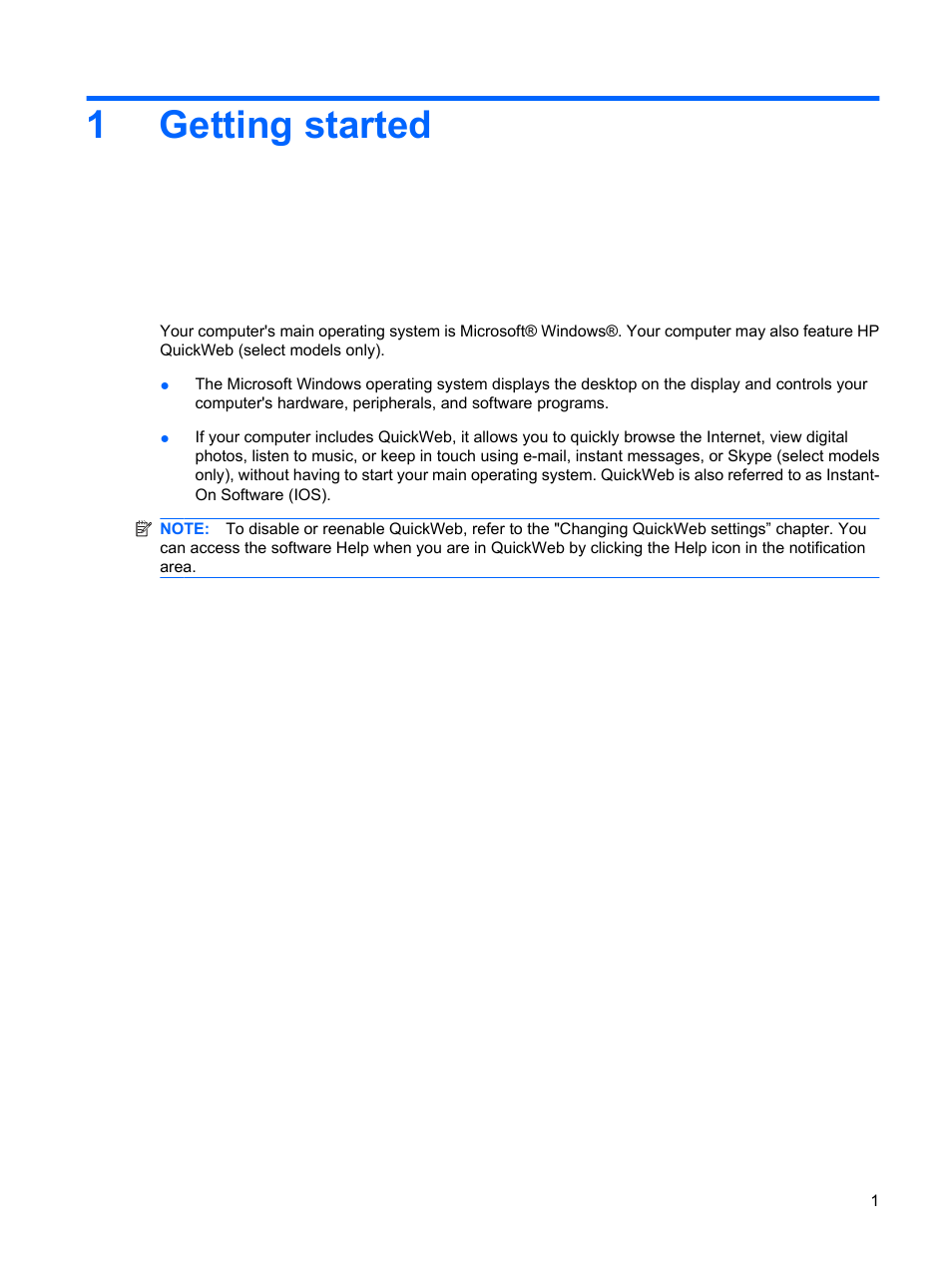 Getting started, 1 getting started, 1getting started | HP Mini 210-1020EH PC User Manual | Page 9 / 94