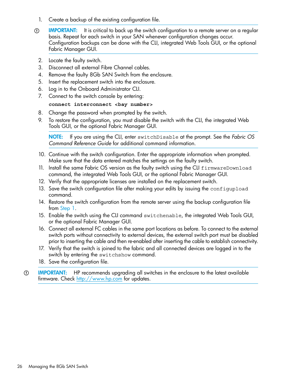 HP Brocade 8Gb SAN Switch for HP BladeSystem c-Class User Manual | Page 26 / 59