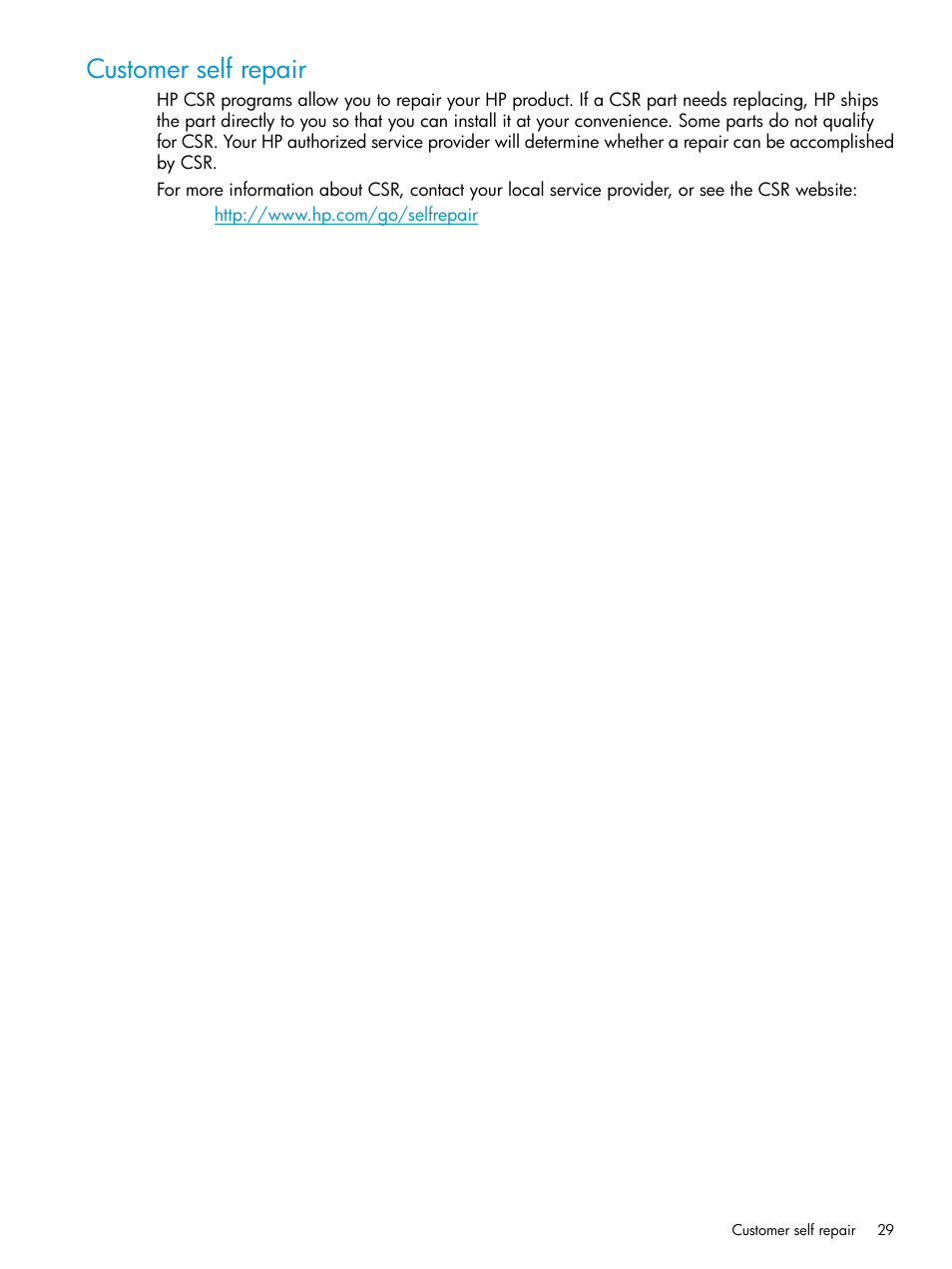Customer self repair | HP Brocade 8Gb SAN Switch for HP BladeSystem c-Class User Manual | Page 29 / 59