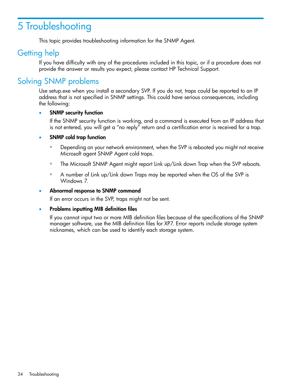 5 troubleshooting, Getting help, Solving snmp problems | Getting help solving snmp problems | HP XP Racks User Manual | Page 34 / 41