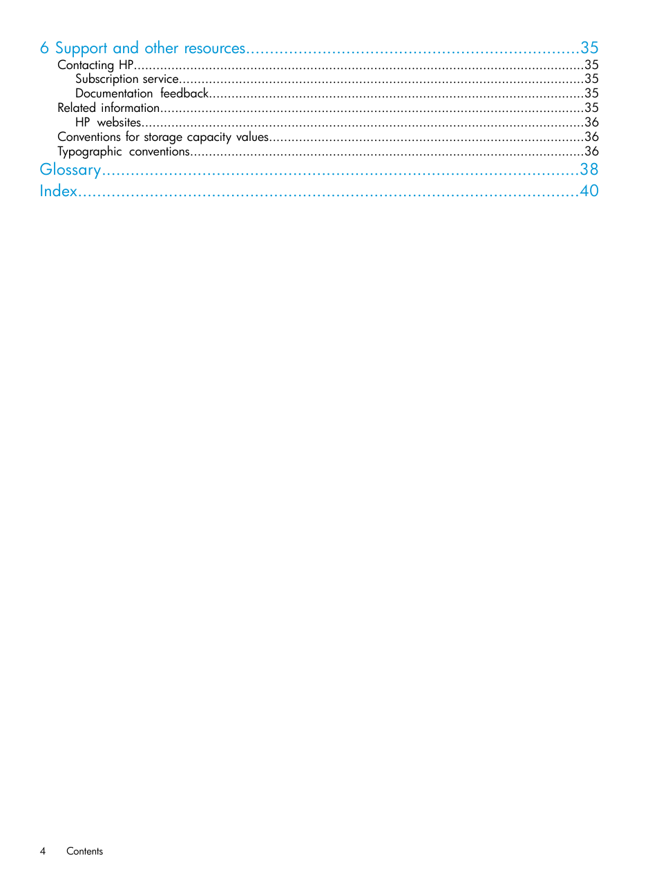 6 support and other resources, Glossary index | HP XP Racks User Manual | Page 4 / 41